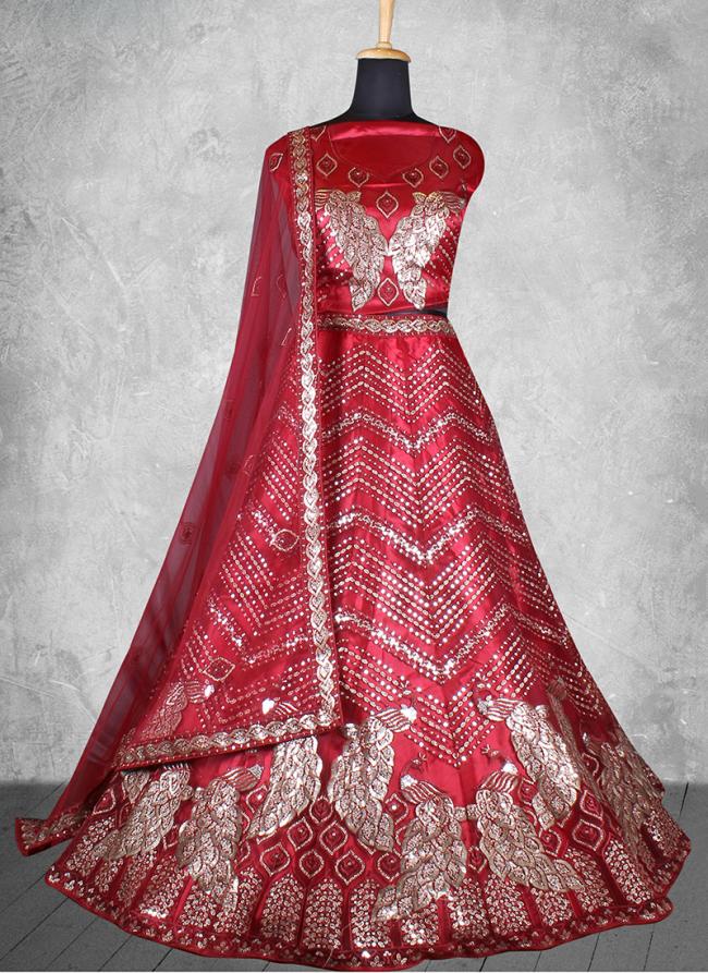 Net Red Wedding Wear Sequins Work Lehenga Choli